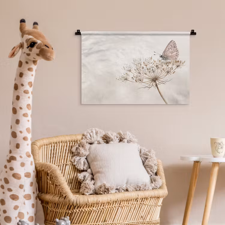 Vlinder - Bloem -Natuur - Beige Wandkleed katoen klein -wsfeer5_kind