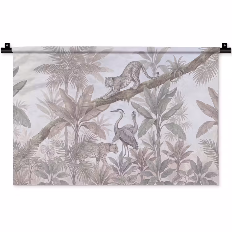 Kat - Vogel - Jungle - Illustratie - Dieren Wandkleed katoen klein -zz3d