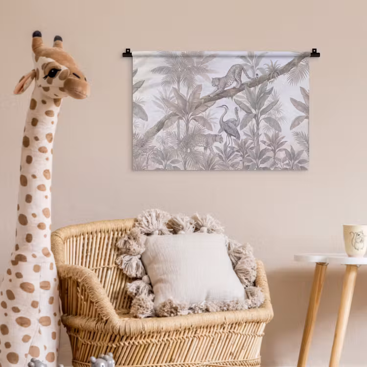 Kat - Vogel - Jungle - Illustratie - Dieren Wandkleed katoen klein -wsfeer5_kind
