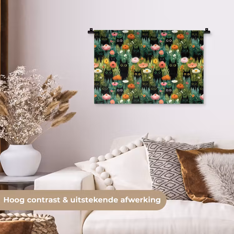 Katten - Bloemen - Kleurrijk Wandkleed katoen klein 269 -sfeer1