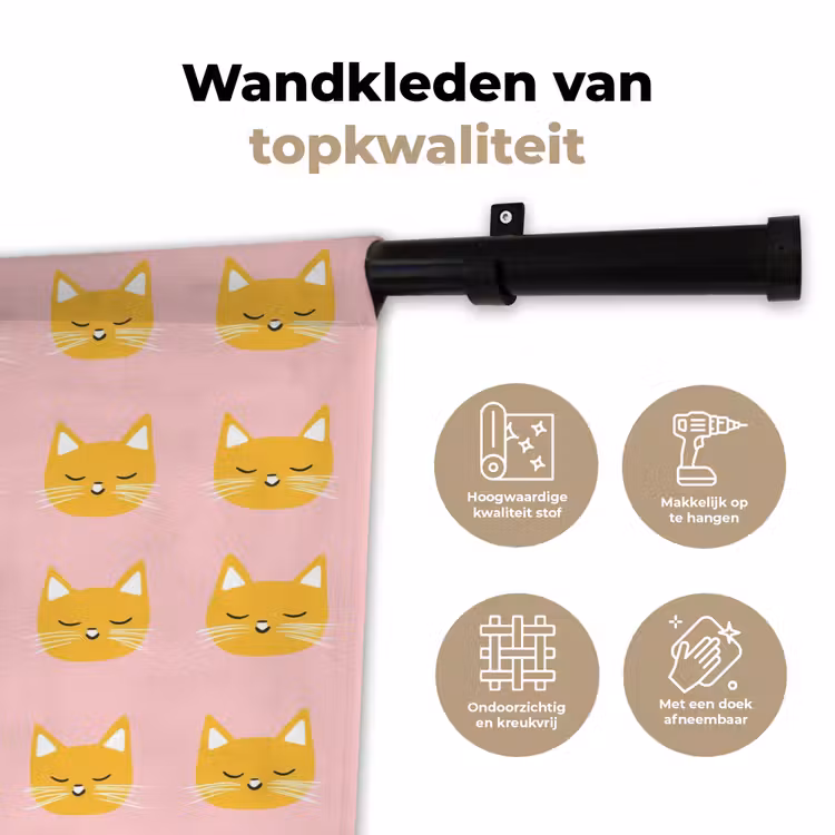 Katten - Patroon - Roze Wandkleed katoen klein 269 -sfeer2