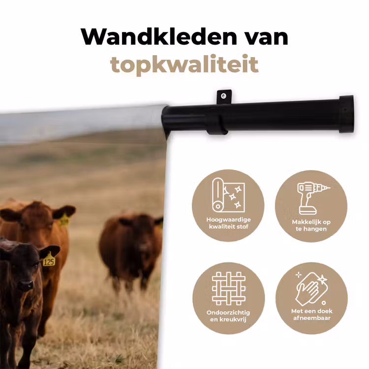 Runderen - Kudde - Landschap - Weide - Rustig Wandkleed katoen klein -sfeer2