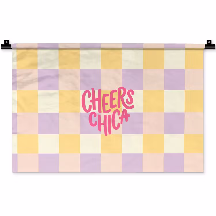 Cheers Chica - Ruitjes - Lila - Geel Wandkleed katoen klein -zz3d