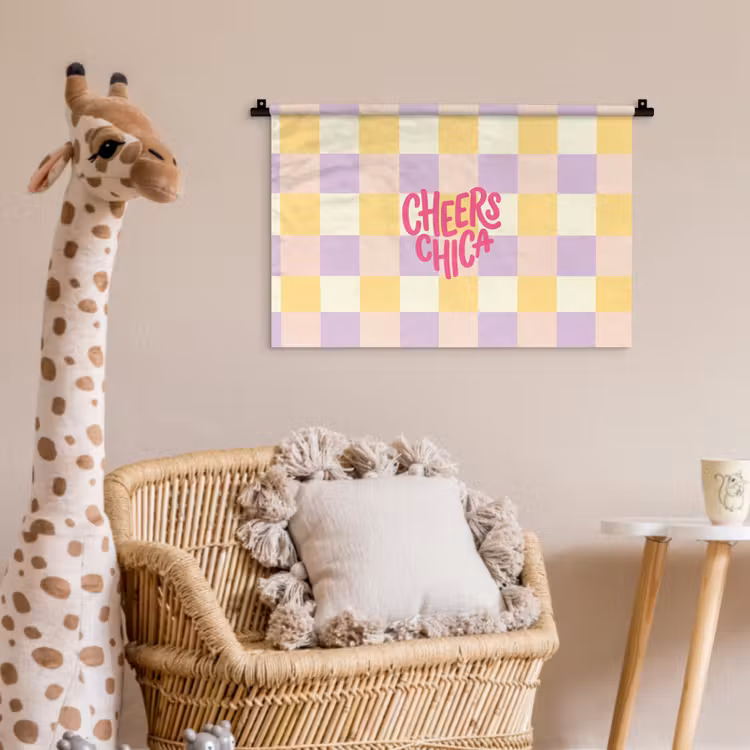 Cheers Chica - Ruitjes - Lila - Geel Wandkleed katoen klein -wsfeer5_kind