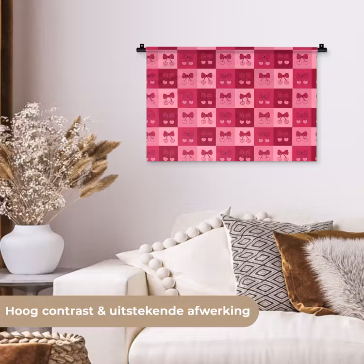 Kersen - Strikjes - Speels - Roze - Bordeaux Wandkleed katoen klein 269 -sfeer1