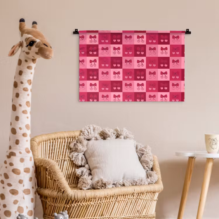 Kersen - Strikjes - Speels - Roze - Bordeaux Wandkleed katoen klein 269 -wsfeer5_kind