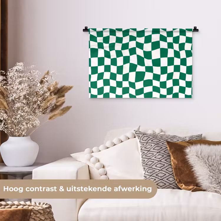 Schaakbord - Golvend - Groen Wandkleed katoen klein 269 -sfeer1