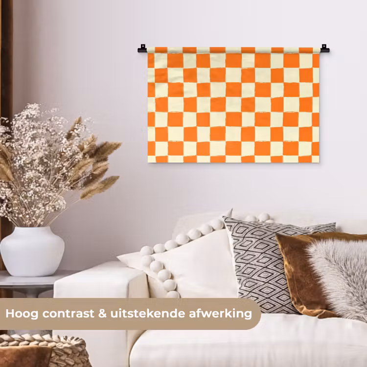Schaak - Patroon - Oranje Wandkleed katoen klein 269 -sfeer1
