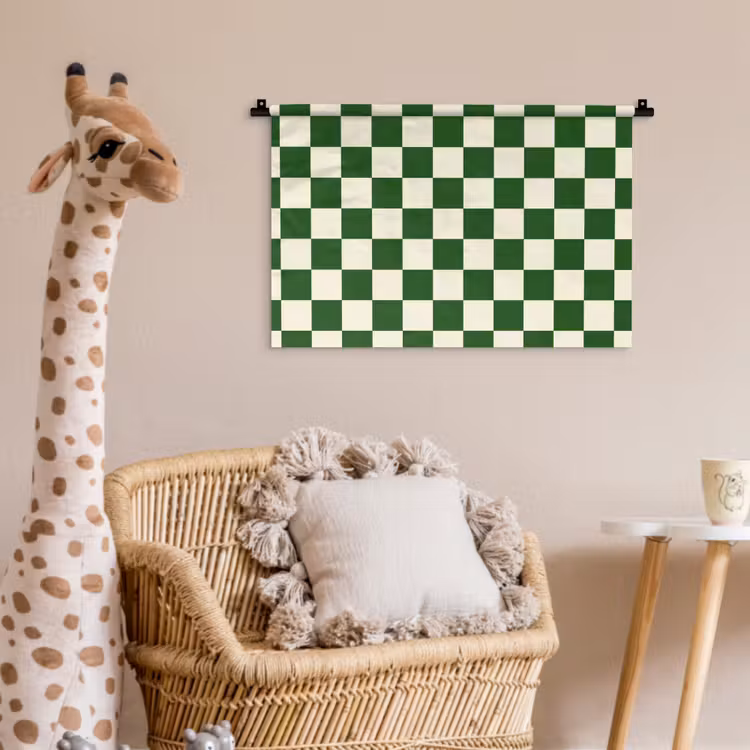 Schaakbord - Patroon - Groen Wandkleed katoen klein 269 -wsfeer5_kind