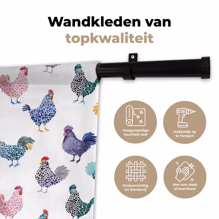 Kippen -Aquarel - Kleurrijk Wandkleed katoen klein 269 -sfeer2