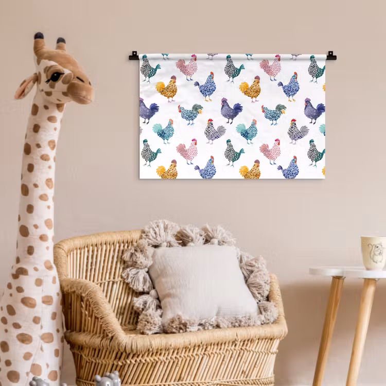 Kippen -Aquarel - Kleurrijk Wandkleed katoen klein 269 -wsfeer5_kind
