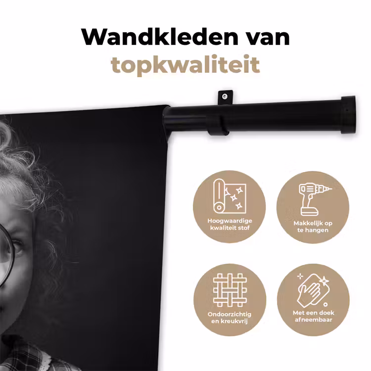 Kind - Vergrootglas - Portret - Zwart-wit Wandkleed katoen klein -sfeer2