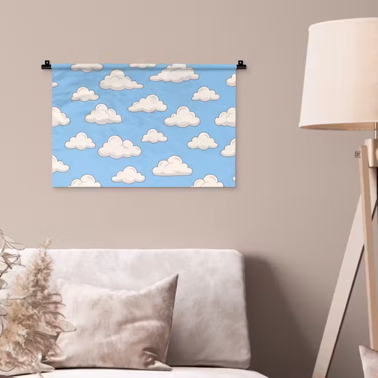 Wolk - Cartoon - Lucht - Blauw - Wit Wandkleed katoen klein -sfeer4