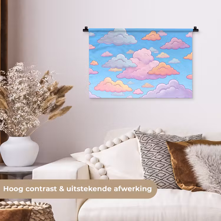 Wolk - Lucht - Natuur - Illustratie - Pastel Wandkleed katoen klein -sfeer1