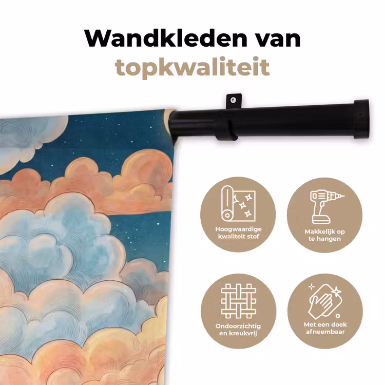 Wolk - Lucht - Natuur - Illustratief - Oranje Wandkleed katoen klein -sfeer2