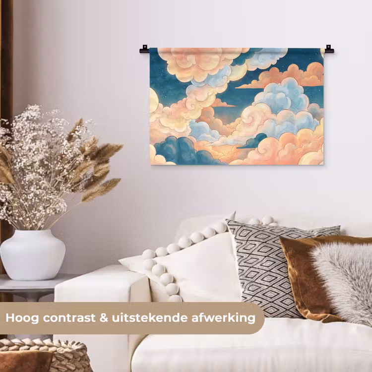 Wolk - Lucht - Natuur - Illustratief - Oranje Wandkleed katoen klein -sfeer1