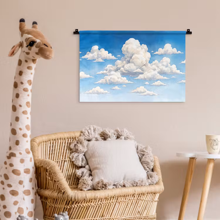 Wolken - Blauwe lucht - Natuur - Modern - Wit Wandkleed katoen klein -wsfeer5_kind