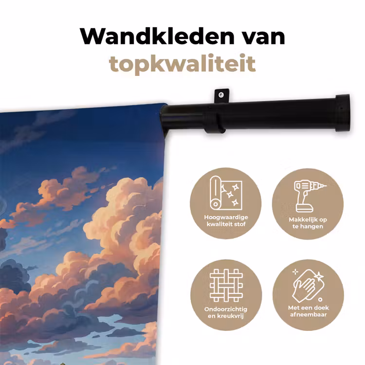 Wolken - Daghemel - Natuur - Illustratie - Oranje Wandkleed katoen klein -sfeer2