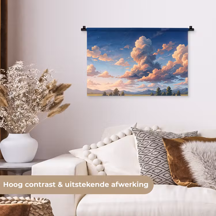 Wolken - Daghemel - Natuur - Illustratie - Oranje Wandkleed katoen klein -sfeer1