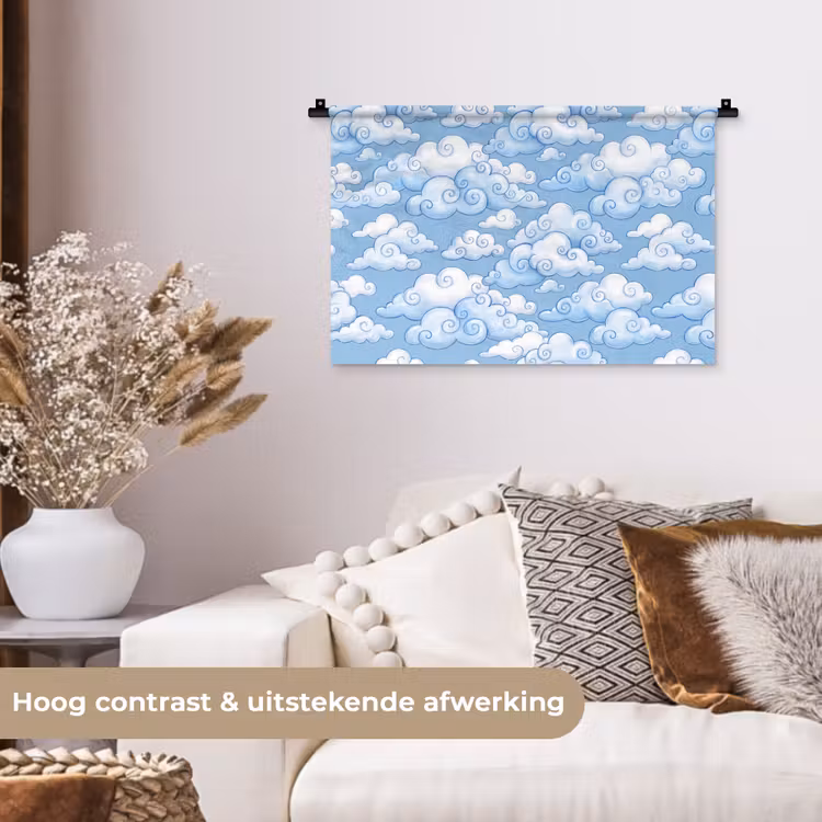 Wolken - Patroon - Hemel - Illustratie - Wit Wandkleed katoen klein -sfeer1