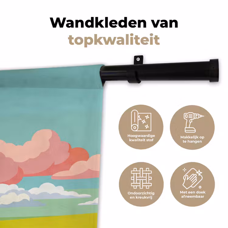 Wolken - Roze - Natuur - Modern - Pastel Wandkleed katoen klein -sfeer2
