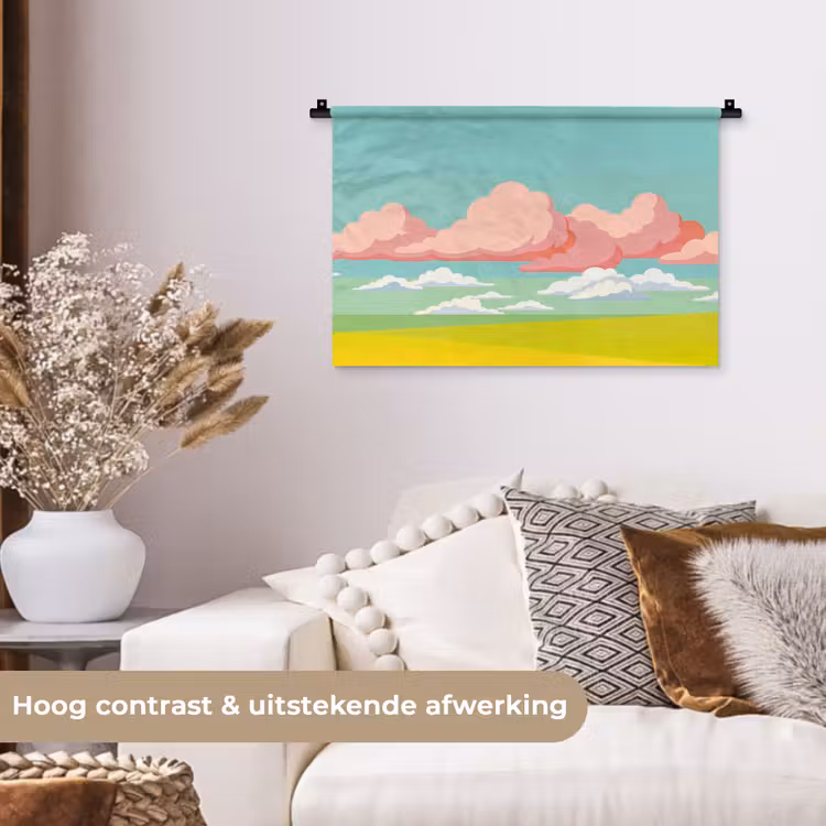 Wolken - Roze - Natuur - Modern - Pastel Wandkleed katoen klein -sfeer1