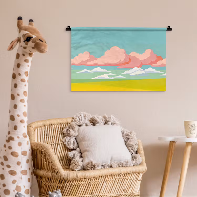 Wolken - Roze - Natuur - Modern - Pastel Wandkleed katoen klein -wsfeer5_kind