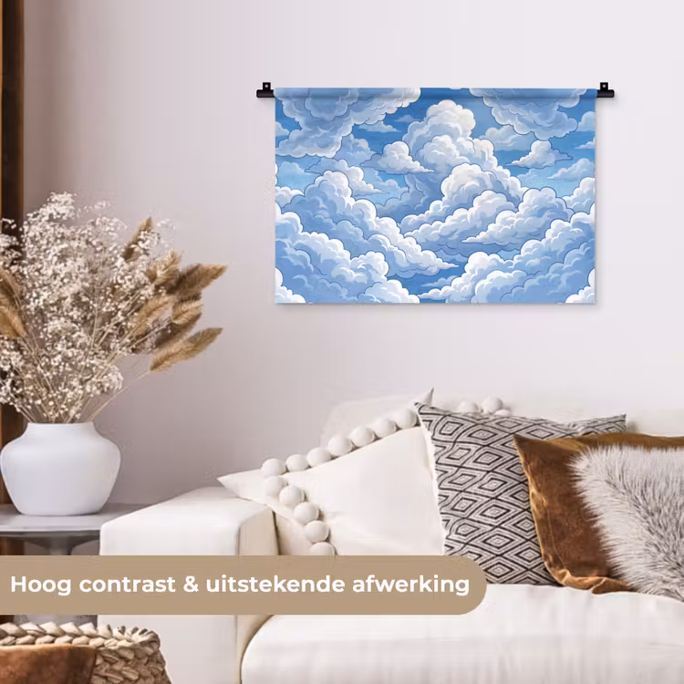 Wolken - Hemel - Abstract - Wit Wandkleed katoen klein -sfeer1
