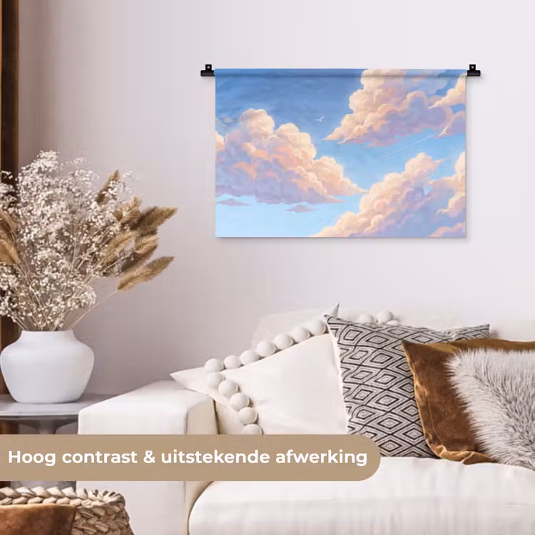 Wolken - Lucht - Natuur - Blauw Wandkleed katoen klein -sfeer1