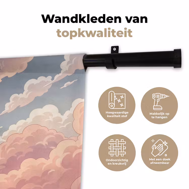 Wolken - Lucht - Natuur - Pastel - Roze Wandkleed katoen klein -sfeer2