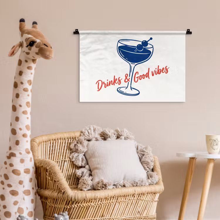 Cocktail - Glas - Illustratie - Blauw - Wit Wandkleed katoen klein -wsfeer5_kind