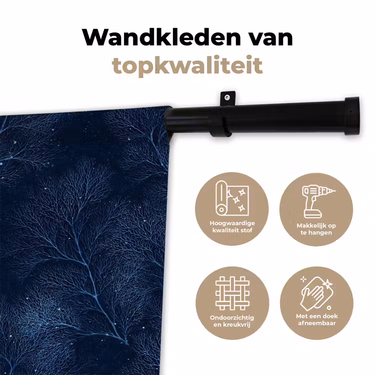 Koraal - Takken - Patroon - Nachtblauw Wandkleed katoen klein 269 -sfeer2