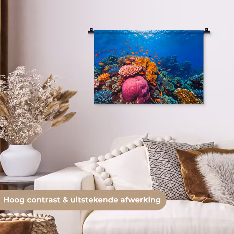 Koraal - Vissen - Oceaan - Natuur - Kleurrijk Wandkleed katoen klein -sfeer1