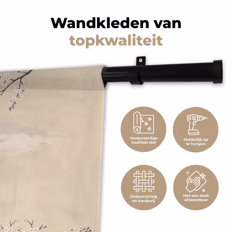 Kraanvogels - Bloesem - Beige Wandkleed katoen klein -sfeer2