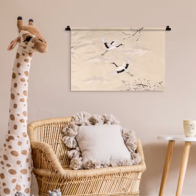 Kraanvogels - Bloesem - Beige Wandkleed katoen klein -wsfeer5_kind