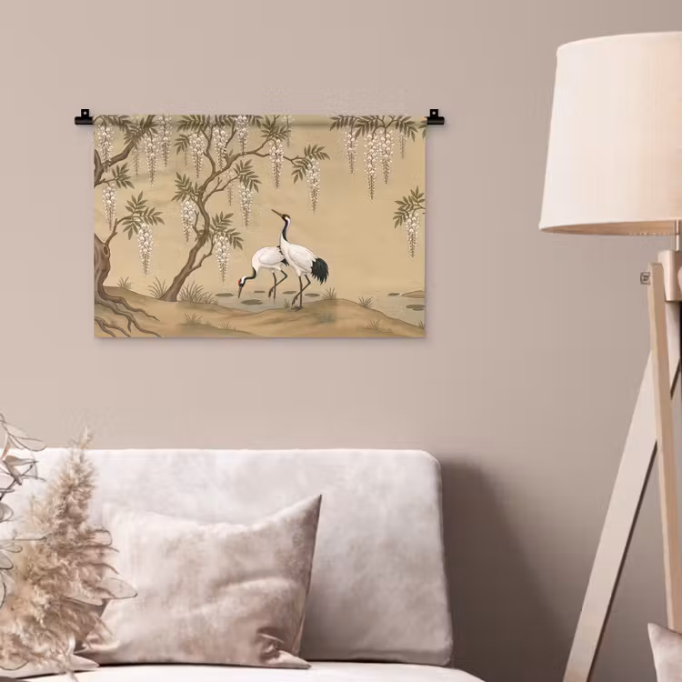Kraanvogels - Water - Beige Wandkleed katoen klein -sfeer4