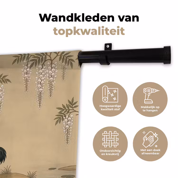 Kraanvogels - Water - Beige Wandkleed katoen klein -sfeer2