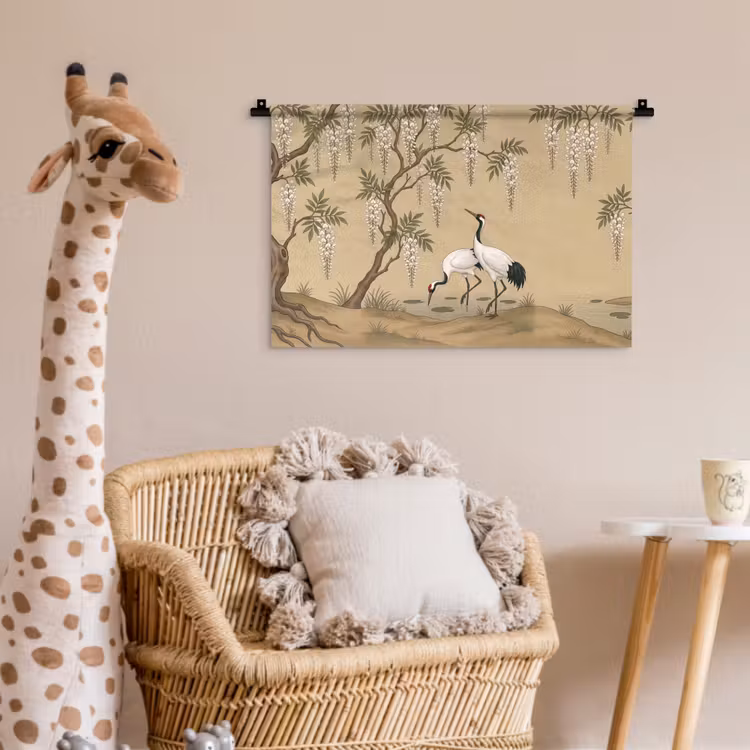 Kraanvogels - Water - Beige Wandkleed katoen klein -wsfeer5_kind