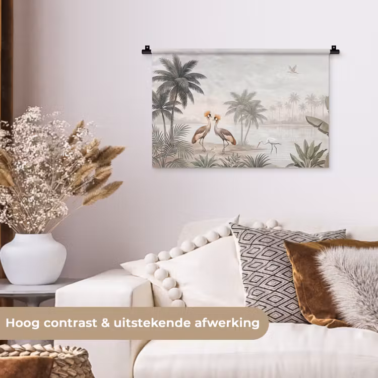 Kraanvogels - Palmbomen - Tropisch Wandkleed katoen klein -sfeer1