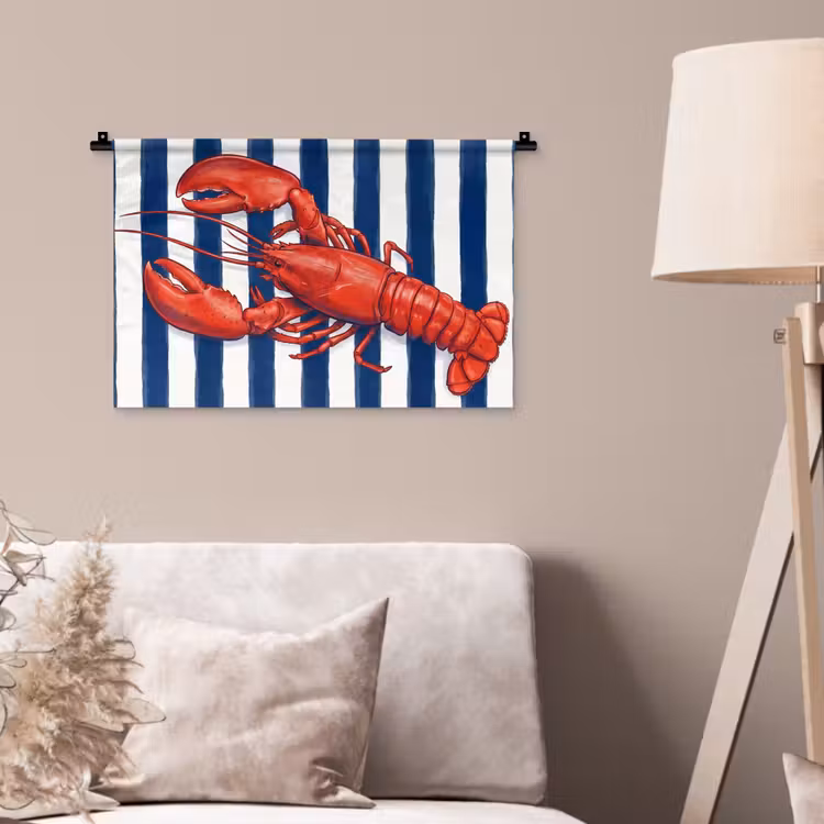 Schaaldier - Kreeft - Marine - Illustratie - Rood Wandkleed katoen klein -sfeer4