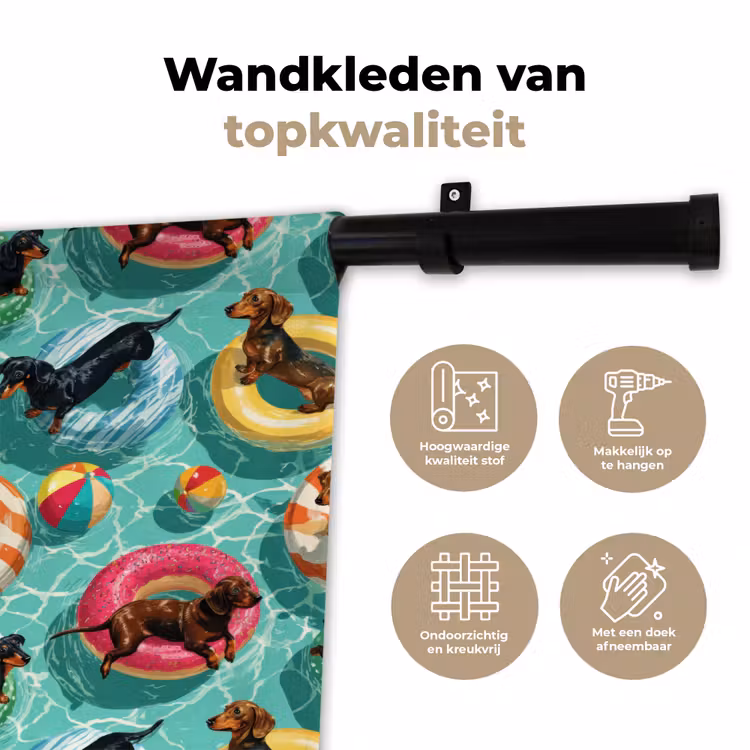 Teckels - Zwembad - Kleurrijk Wandkleed katoen klein 269 -sfeer2