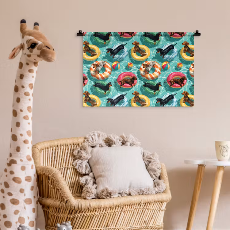Teckels - Zwembad - Kleurrijk Wandkleed katoen klein 269 -wsfeer5_kind