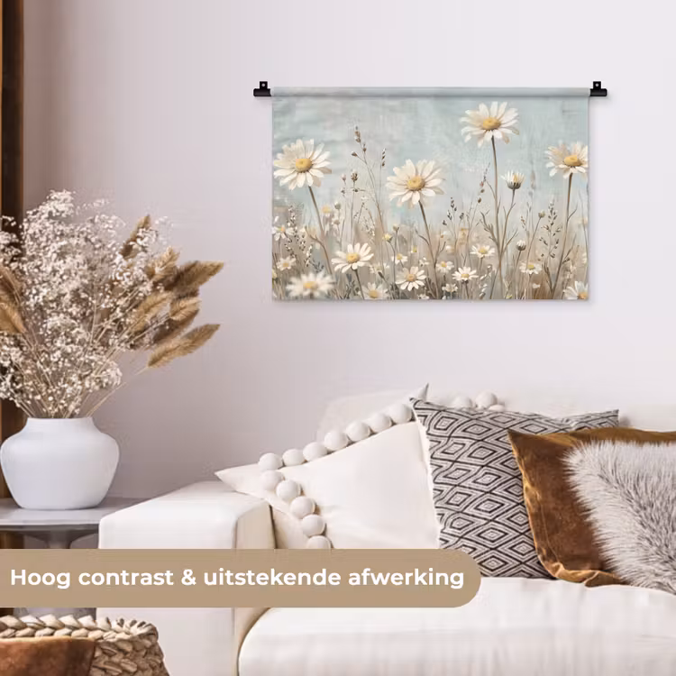 Madelief - Illustratie - Wit Wandkleed katoen klein -sfeer1