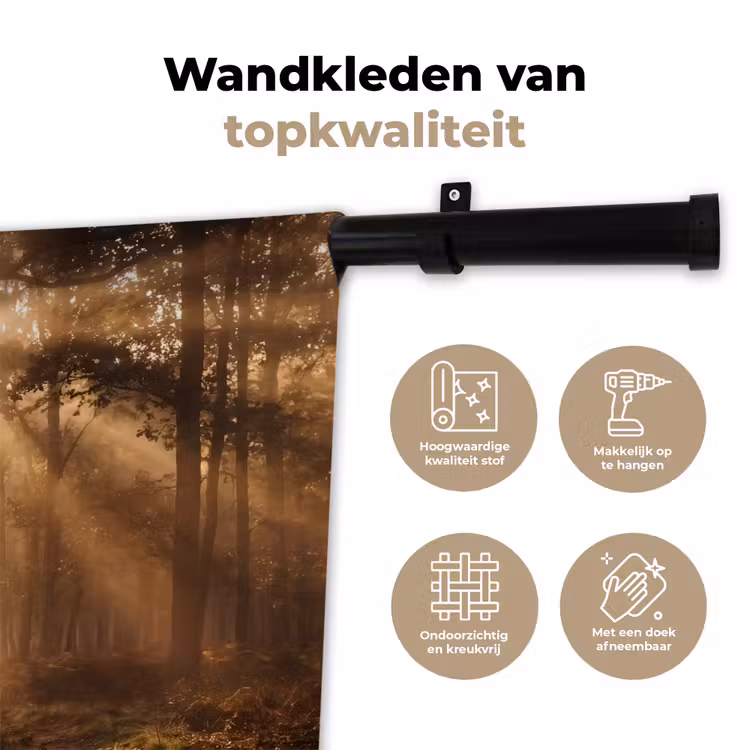Hert - Bos - Mistig - Natuur - Goud Wandkleed katoen klein -sfeer2