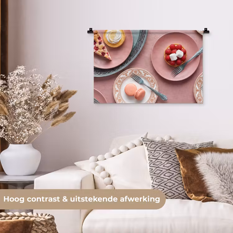 Dessert - Taart - Gebak - Zoet - Roze Wandkleed katoen klein -sfeer1
