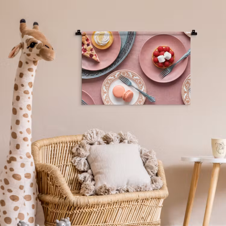 Dessert - Taart - Gebak - Zoet - Roze Wandkleed katoen klein -wsfeer5_kind