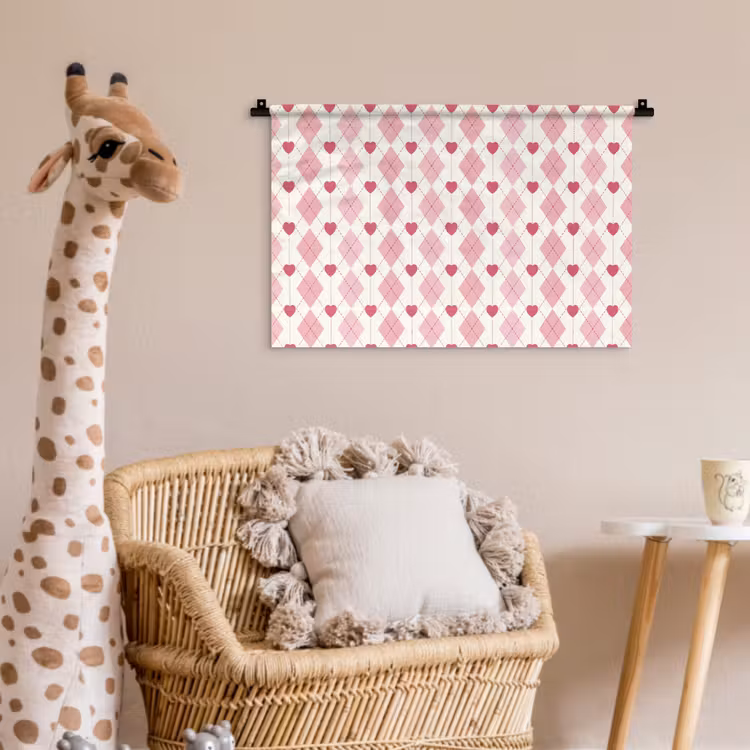 Ruiten - Klassiek - Roze - Wit Wandkleed katoen klein 269 -wsfeer5_kind