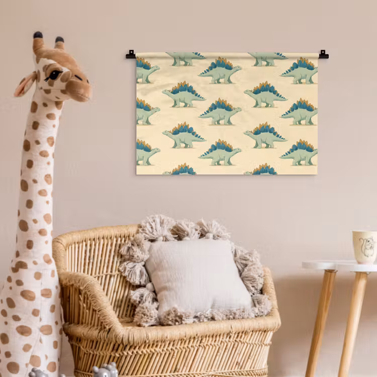Dino - Patroon - Groen Wandkleed katoen klein 269 -wsfeer5_kind