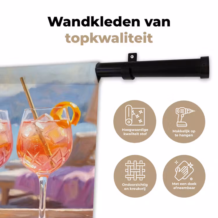 Drank - Glazen - Strand - Zomer - Oranje Wandkleed katoen klein -sfeer2