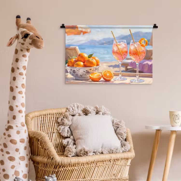 Drank - Glazen - Strand - Zomer - Oranje Wandkleed katoen klein -wsfeer5_kind